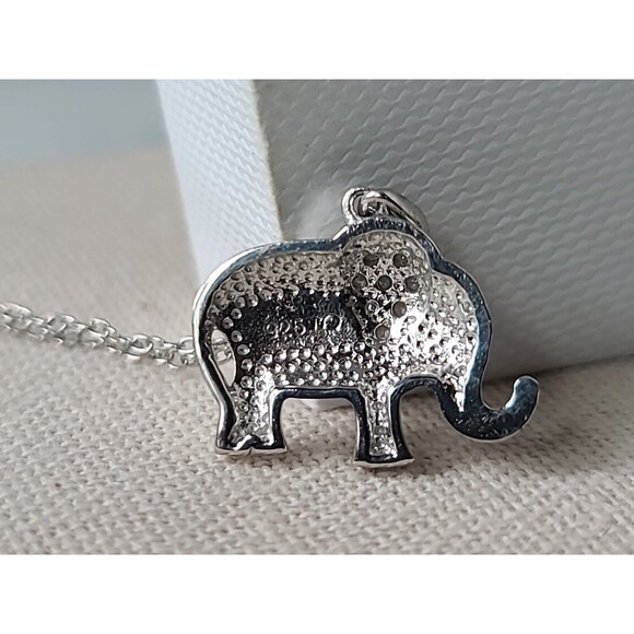 925 Sterling Silver Diamond Accent Elephant Pendant Necklace, Vintage - Picture 5 of 10